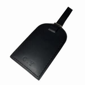 Louis Vuitton Leather Name Tag w/ C Y Initials Goldtone Black Large